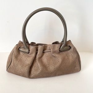Salvatore Ferragamo Gancini Brown Shimmer Suede Leather Hand Bag w/Pouch